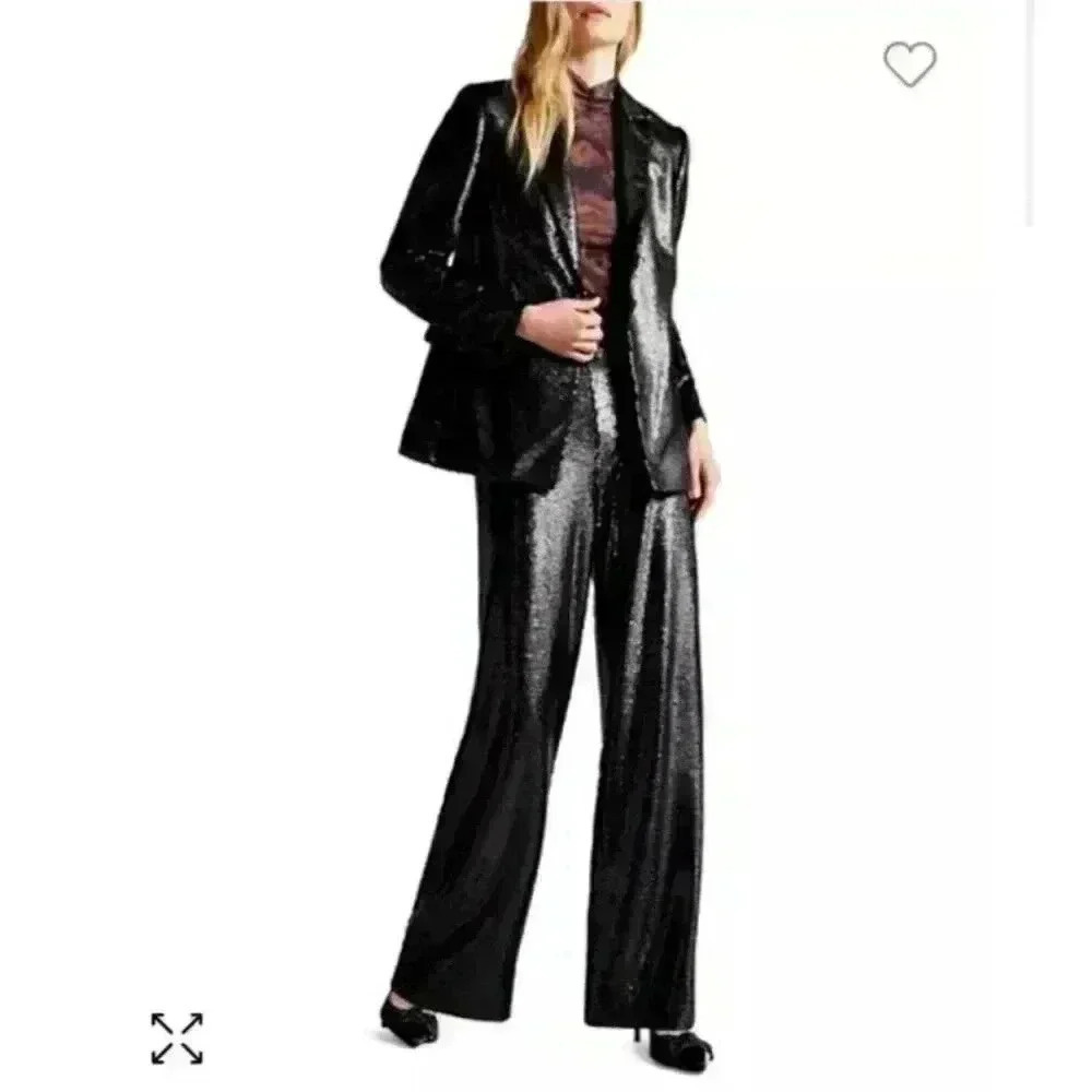 NWT Ted Baker Black Millei Matte Sequin Relaxed Fit Blazer Size 1/4